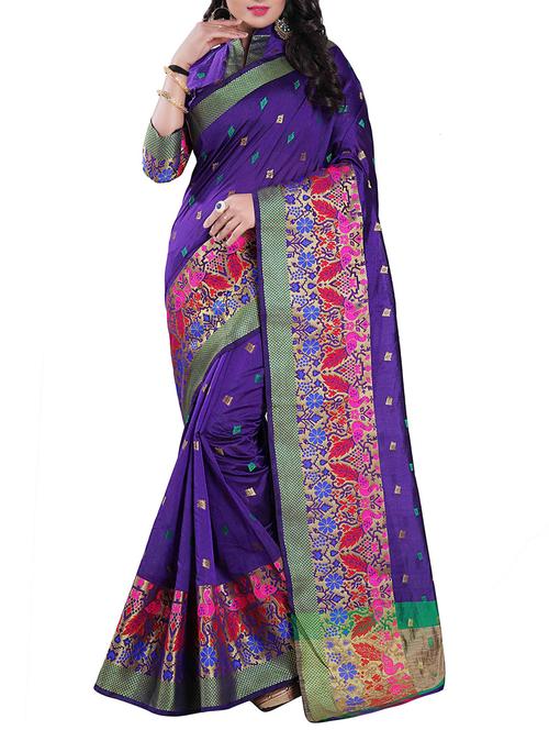 purple chanderi saree with blouse - 14896705 - Standard Image - 1
