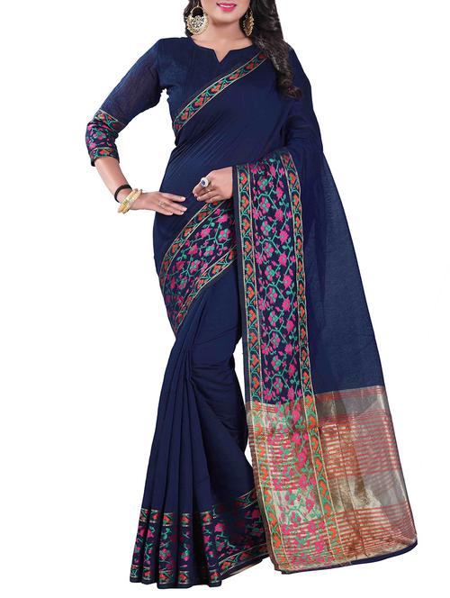 blue silk blend chanderi saree with blouse - 14896716 - Standard Image - 1