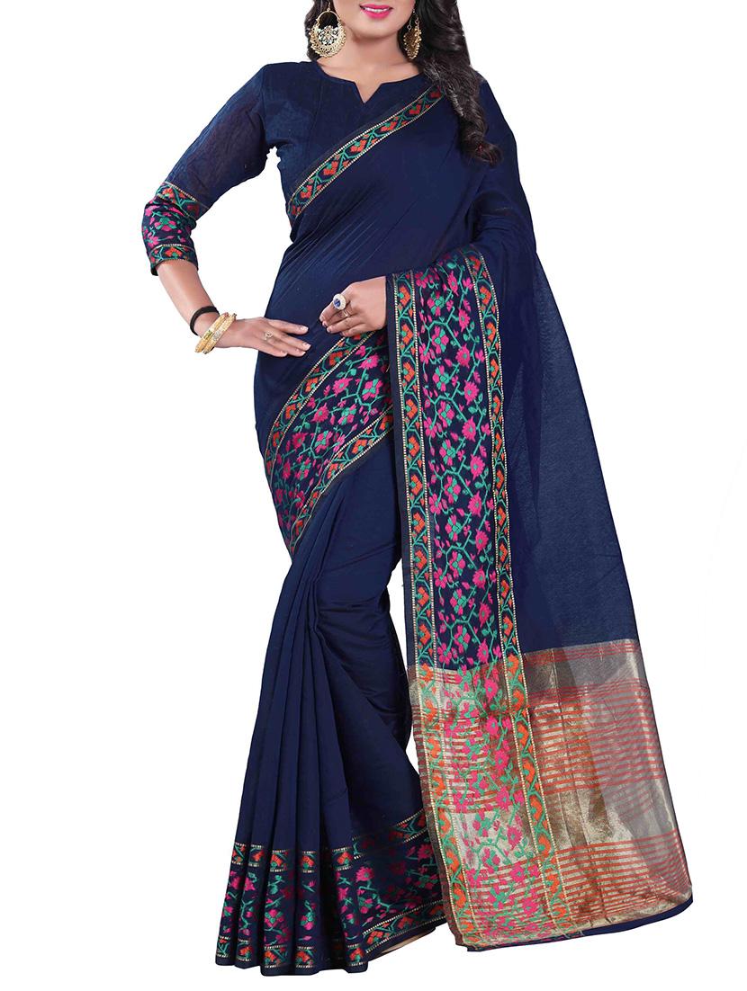 blue silk blend chanderi saree with blouse - 14896716 - Zoom Image - 1