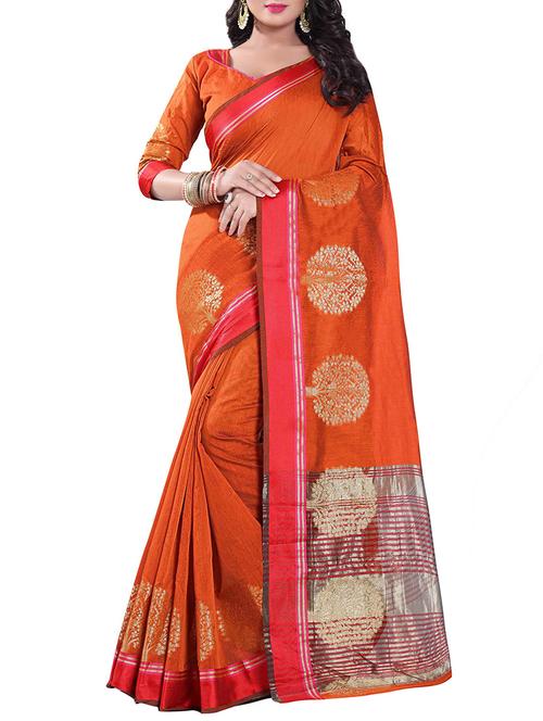 orange silk blend chanderi saree with blouse - 14896719 - Standard Image - 1