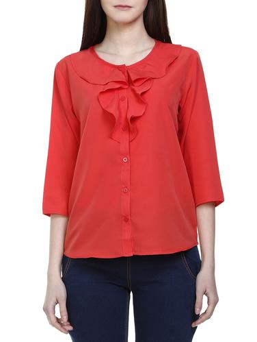 orange solid ruffled top - 14897104 - Very Small Image - 1