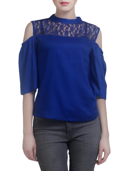 blue solid cold shoulder top - 14897116 - Very Small Image - 1