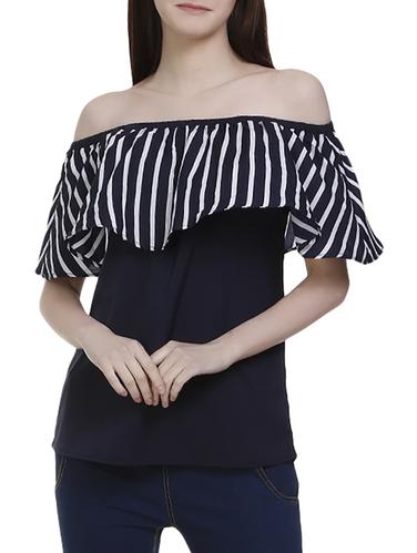 Navy blue off shoulder top - 14897122 - Very Small Image - 1