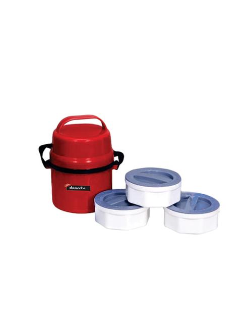 Red Color plastic body lunch box set of 3 container - 14897278 - Very Small Image - 1