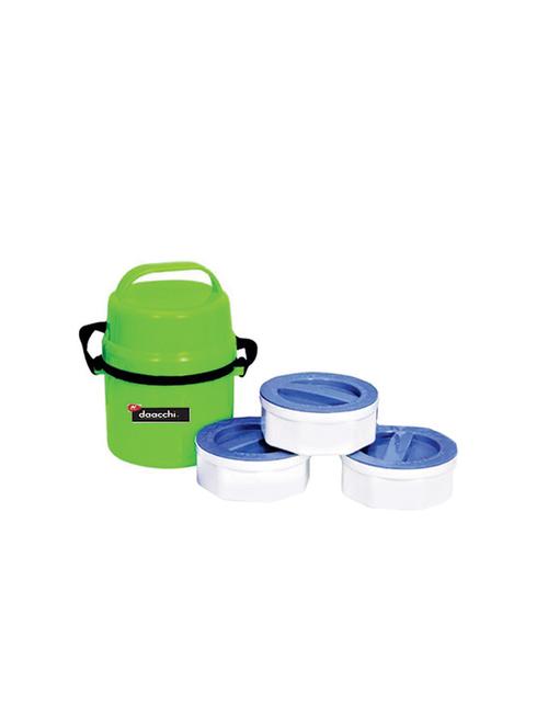Green Color plastic body lunch box set of 3 container - 14897279 - Very Small Image - 1