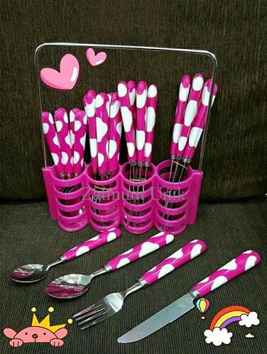 Pink Polka Dots Cutlery Set - 14897598 - Very Small Image - 1