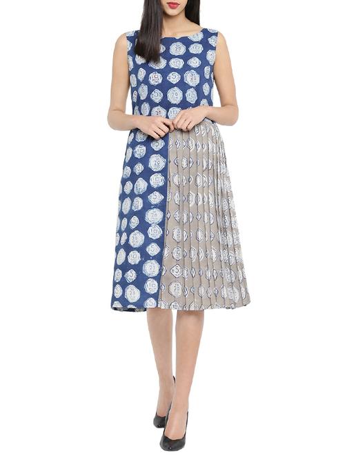 blue printed a-line dress - 14897844 - Standard Image - 1