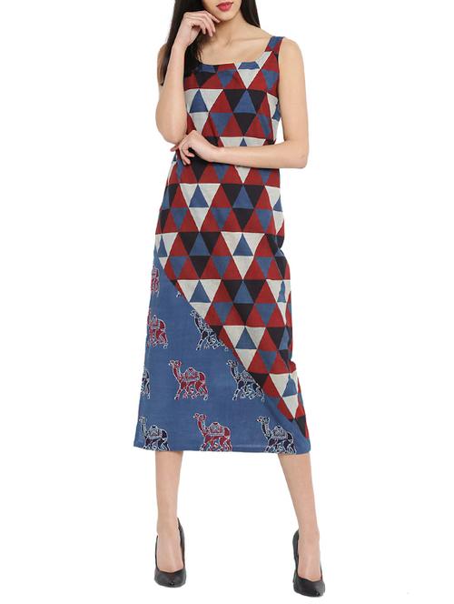 navy blue printed a-line dress - 14897845 - Standard Image - 1