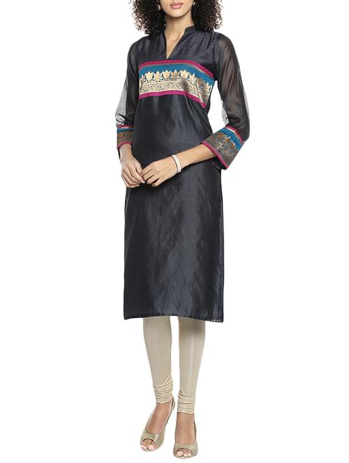 Soch grey chanderi straight kurta - 14897865 - Very Small Image - 1