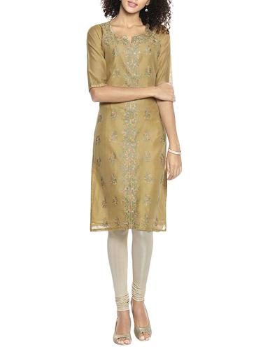 Soch beige chanderi straight kurti - 14897870 - Very Small Image - 1