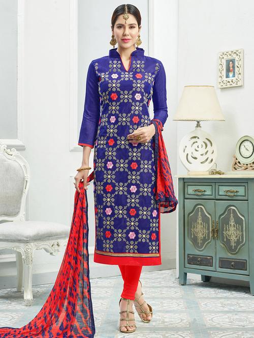 Embroidered churidaar suits unstitched suit - 14898042 - Standard Image - 1