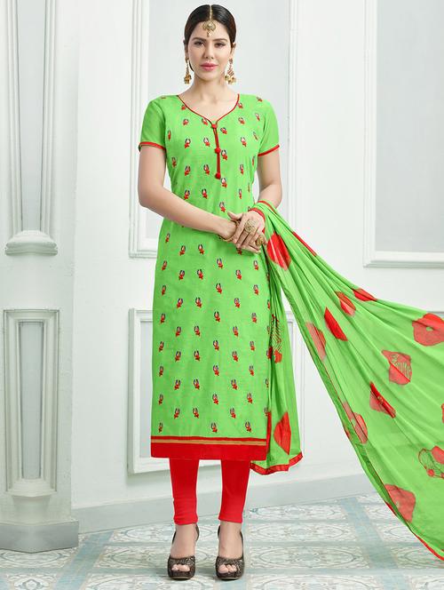 Embroidered unstitched churidaar suit - 14898044 - Standard Image - 1
