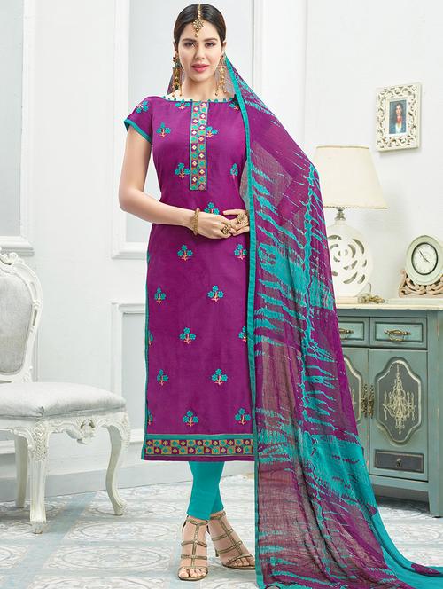 Embroidered unstitched churidaar suit - 14898048 - Standard Image - 1