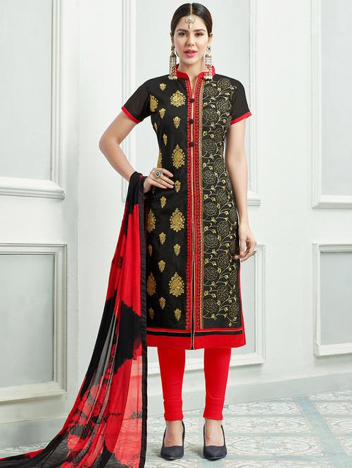 Embroidered unstitched churidaar suit - 14898050 - Standard Image - 1