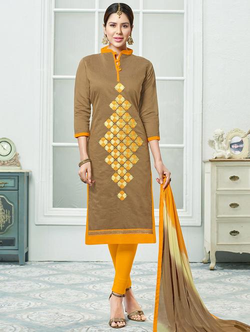 Embroidered unstitched churidaar suit - 14898051 - Standard Image - 1