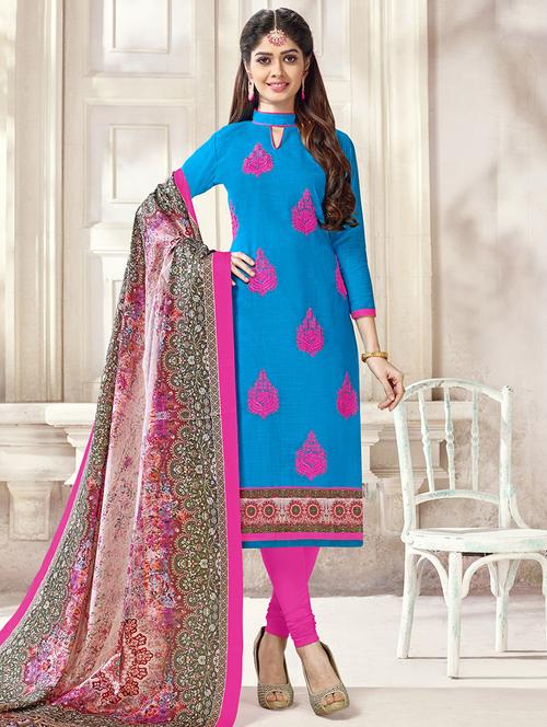 Embroidered unstitched churidaar suit - 14898054 - Standard Image - 1