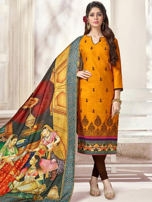 Embroidered unstitched churidaar suit - 14898057 - Standard Image - 1