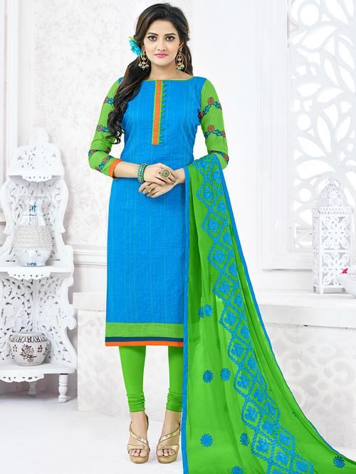 Embroidered unstitched churidaar suit - 14898064 - Standard Image - 1