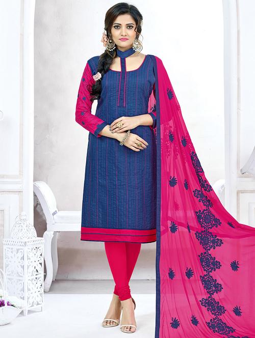 blue cotton churidaar suits unstitched suit - 14898070 - Standard Image - 1