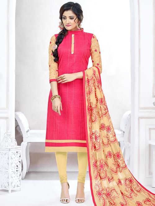 Embroidered unstitched churidaar suit - 14898071 - Standard Image - 1