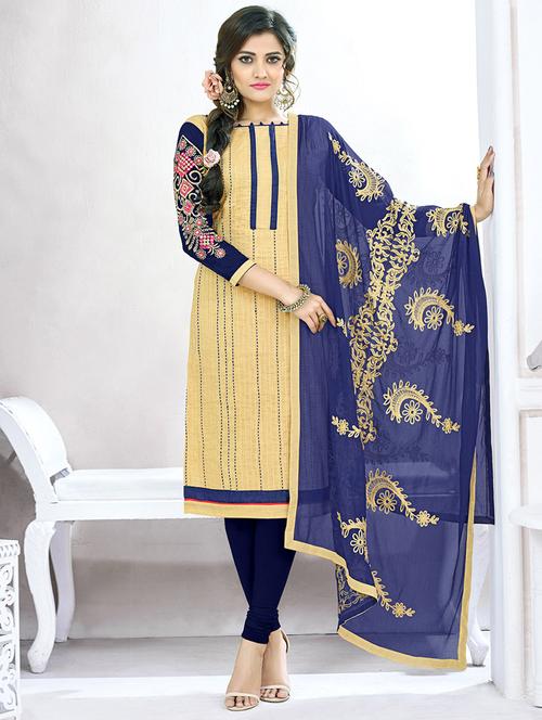 Embroidered unstitched churidaar suit - 14898073 - Standard Image - 1