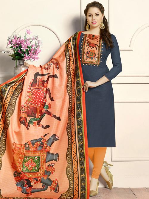 grey cotton churidaar suits unstitched suit - 14898081 - Very Small Image - 1