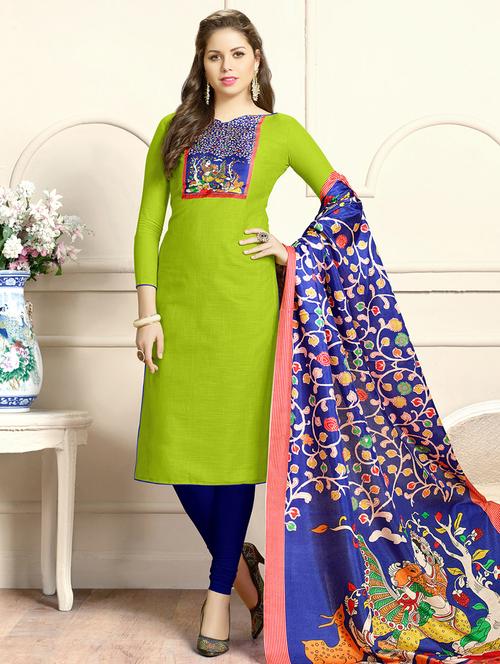 Printed yoke unstitched churidaar suit - 14898083 - Standard Image - 1