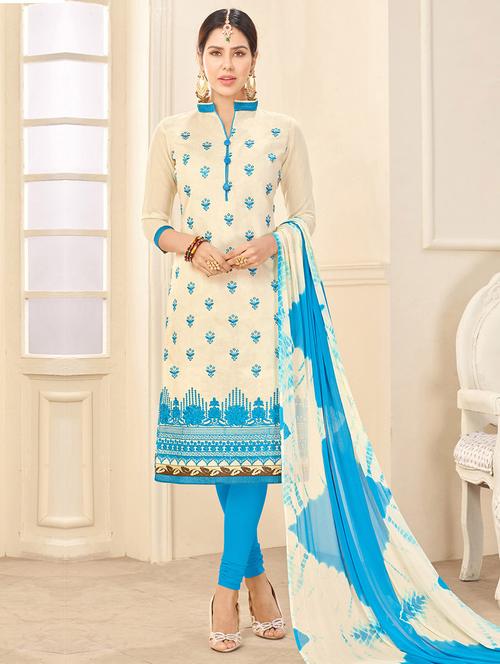 Embroidered unstitched churidaar suit - 14898087 - Standard Image - 1