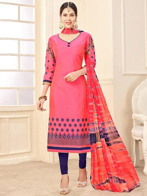 Embroidered unstitched churidaar suit - 14898091 - Standard Image - 1