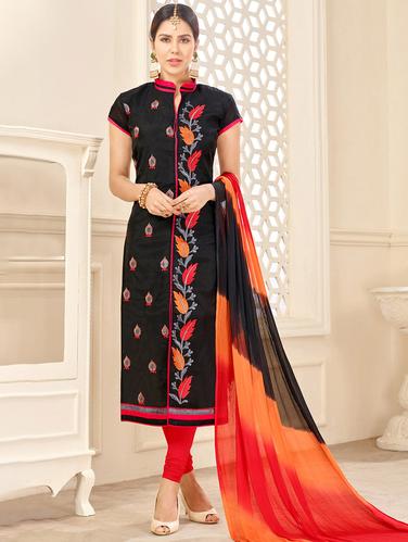 black chanderi cotton churidaar suits unstitched suit - 14898093 - Very Small Image - 1