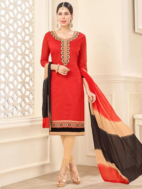 Embroidered unstitched churidaar suit - 14898095 - Standard Image - 1