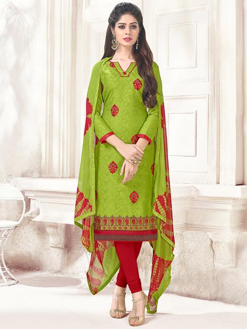 Embroidered unstitched churidaar suit - 14898102 - Standard Image - 1