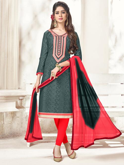 Embroidered unstitched churidaar suit - 14898107 - Standard Image - 1