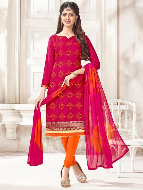 pink cotton churidaar suits unstitched suit - 14898108 - Very Small Image - 1