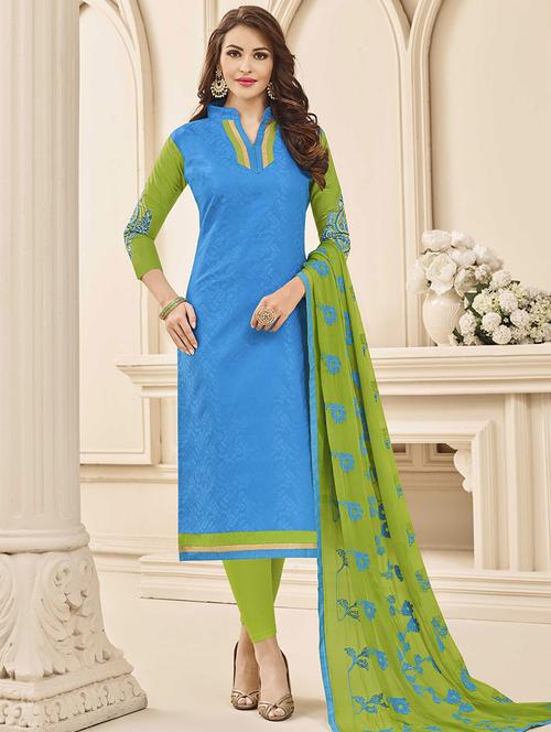 blue cotton churidaar suits unstitched suit - 14898111 - Very Small Image - 1