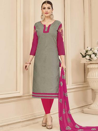 Embroidered unstitched churidaar suit - 14898114 - Very Small Image - 1