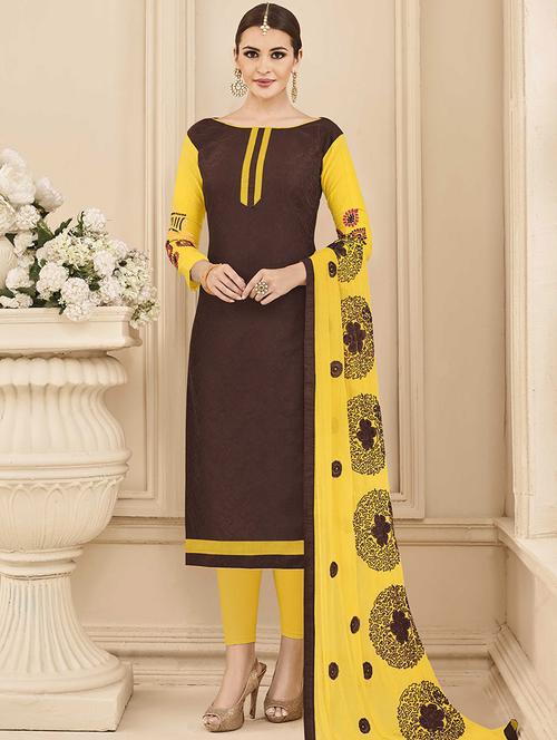 brown cotton churidaar suits unstitched suit - 14898117 - Very Small Image - 1