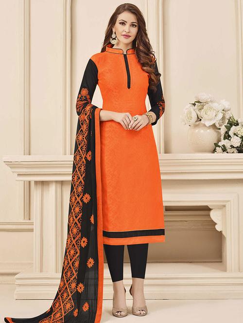 orange cotton churidaar suits unstitched suit - 14898120 - Very Small Image - 1