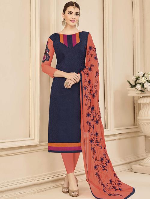 blue cotton churidaar suits unstitched suit - 14898121 - Very Small Image - 1