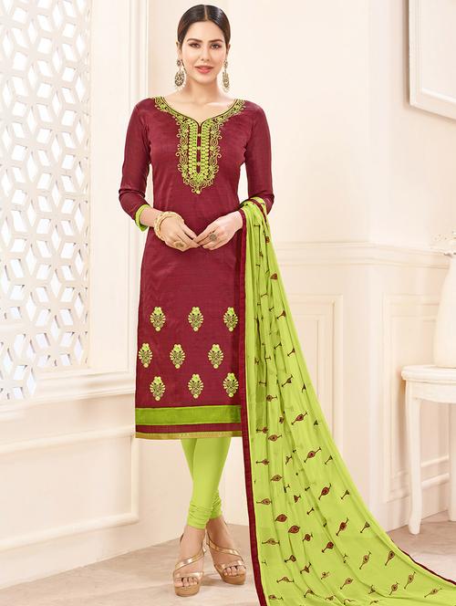 Embroidered unstitched churidaar suit - 14898123 - Standard Image - 1