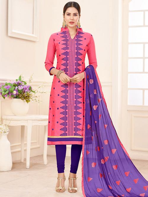 Embroidered unstitched churidaar suit - 14898125 - Standard Image - 1