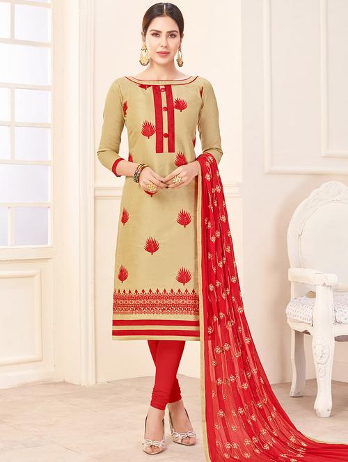 Embroidered unstitched churidaar suit - 14898128 - Standard Image - 1