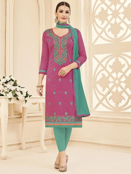 Embroidered unstitched churidaar suit - 14898139 - Standard Image - 1