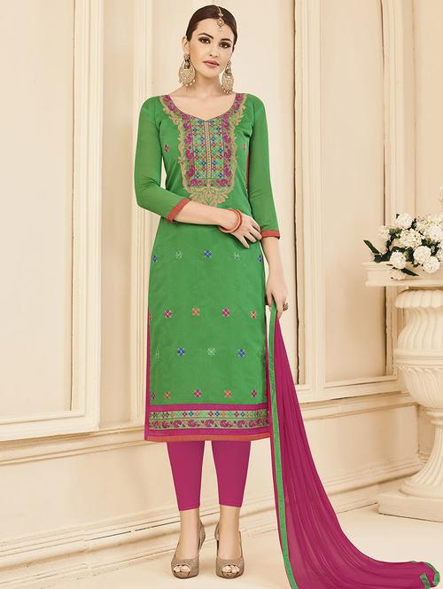 Embroidered unstitched churidaar suit - 14898140 - Standard Image - 1
