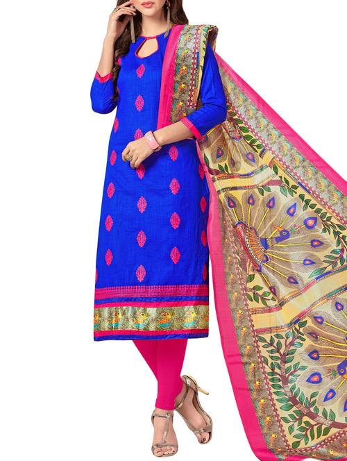 royal blue cotton unstitched churidaar suit - 14898149 - Standard Image - 1