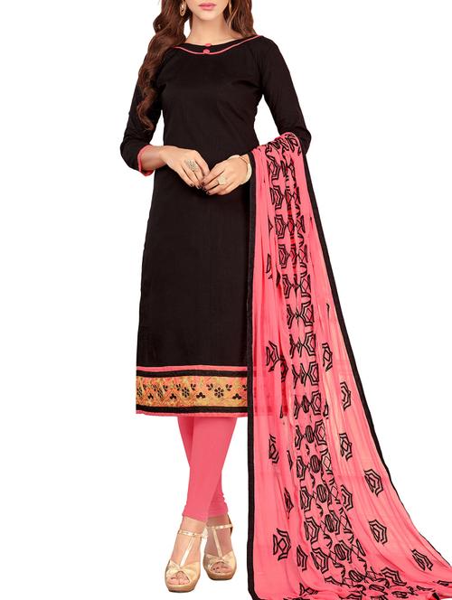 black cotton unstitched churidaar suit - 14898159 - Standard Image - 1