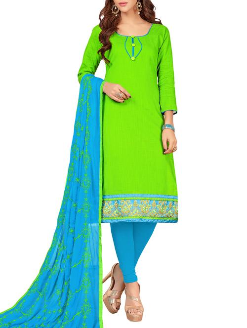 green cotton unstitched churidaar suit - 14898161 - Standard Image - 1