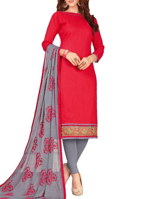 maroon cotton unstitched churidaar suit - 14898165 - Standard Image - 1