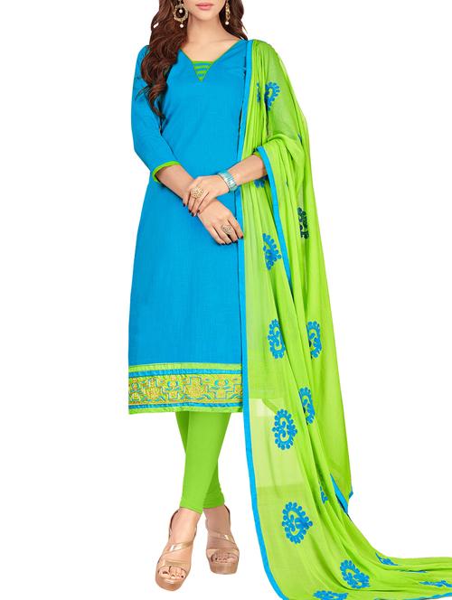 sky blue cotton unstitched churidaar suit - 14898166 - Standard Image - 1