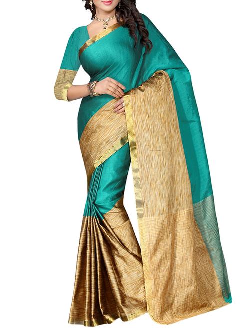 turquoise cotton woven saree with blouse - 14898311 - Standard Image - 1